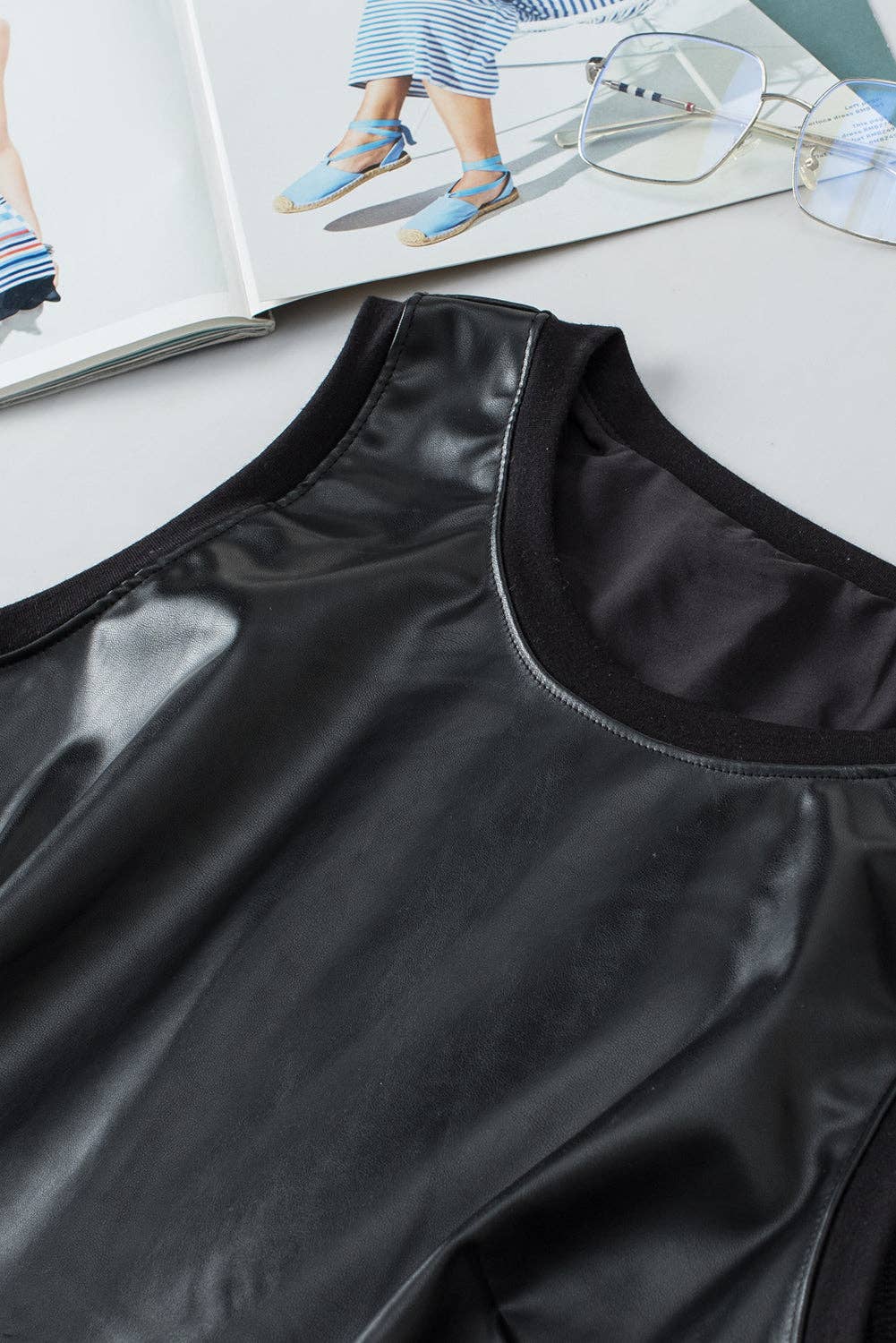 Faux Leather, Crew Neck Tank Top