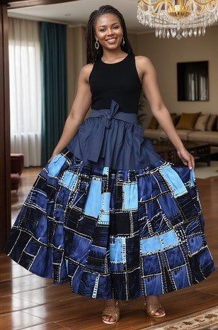 WOMEN'S DEMIN PRINT AFRICIAN SKIRT, ONE SIZE