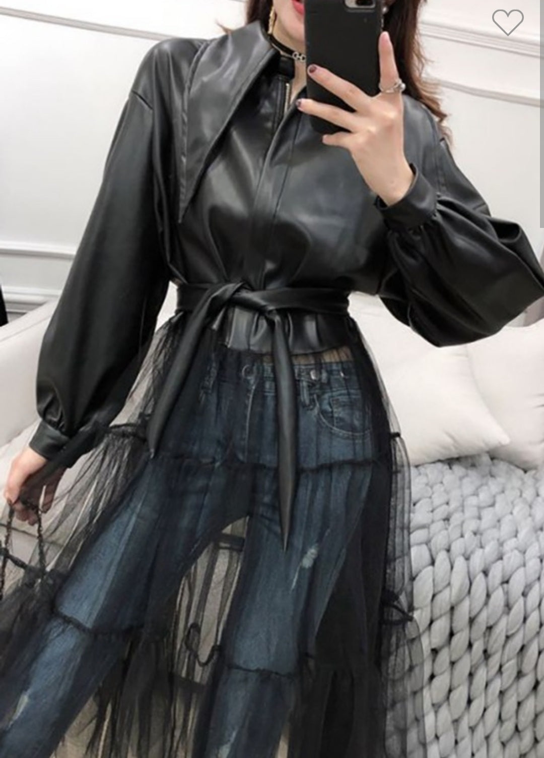 LEATHER JACKET WITH TULLE BOTTOM