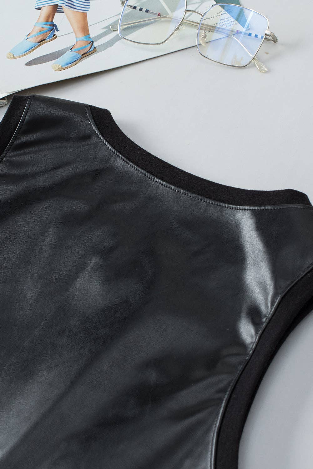 Faux Leather, Crew Neck Tank Top